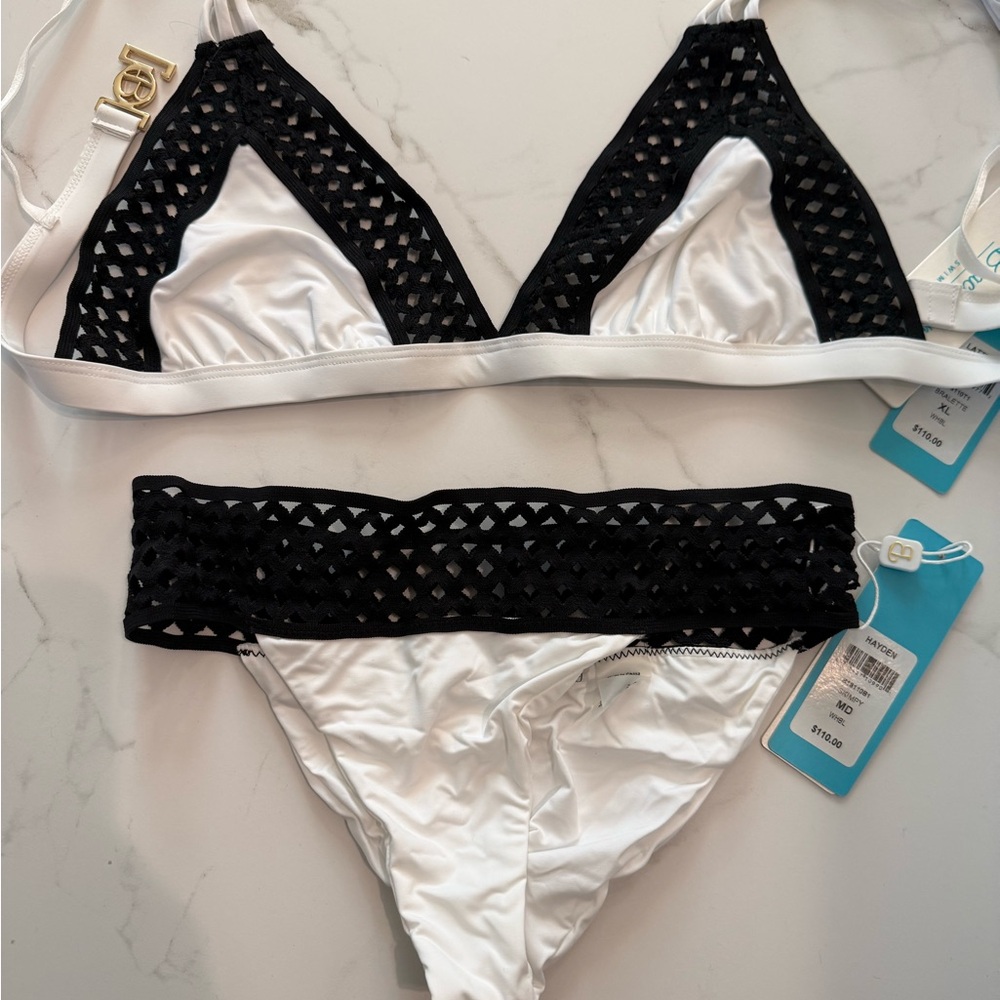 Beach Bunny Black and White Crochet Triangle Bikini
